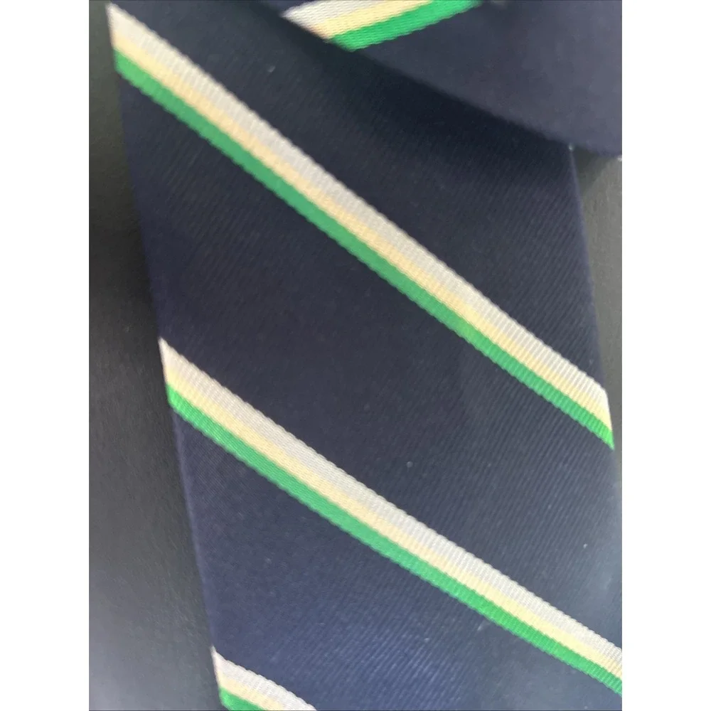 vintage Bill Blass Lyttons Chicago Silk Regimental Tie Navy Green FLAWED AS-IS